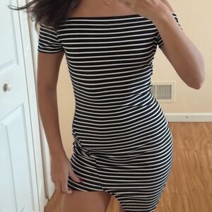 Windsor Black and White Striped Mini Dress